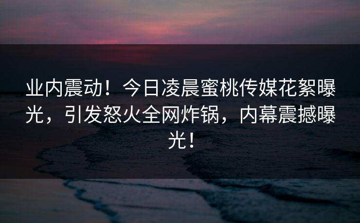 业内震动!今日凌晨蜜桃传媒花絮曝光,引发怒火全网炸锅,内幕震撼曝光! 业内震动!今日凌晨蜜桃传媒花絮曝光,引发怒火全网炸锅,内幕震撼曝光!